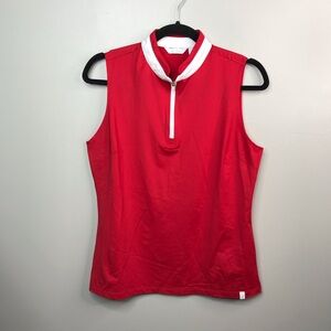 Lady Hagen Red Sleeveless Quarter-Zip Tank with White Trim